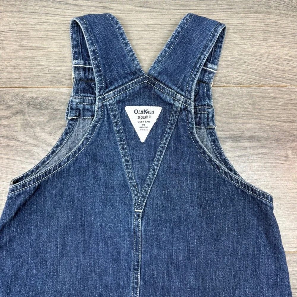 Vintage OshKosh Embroidered Denim Jumper Dress Size 6 Girls Blue Overall Cute